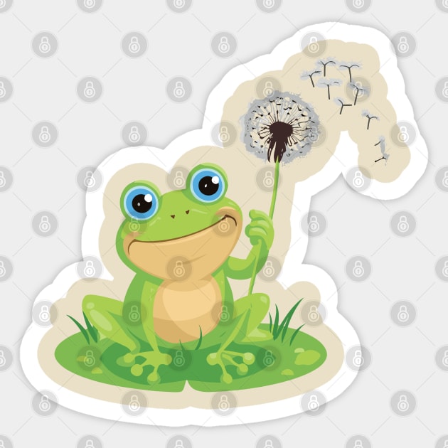 Frog with Dandelion Flower Sticker by NAM Illustration